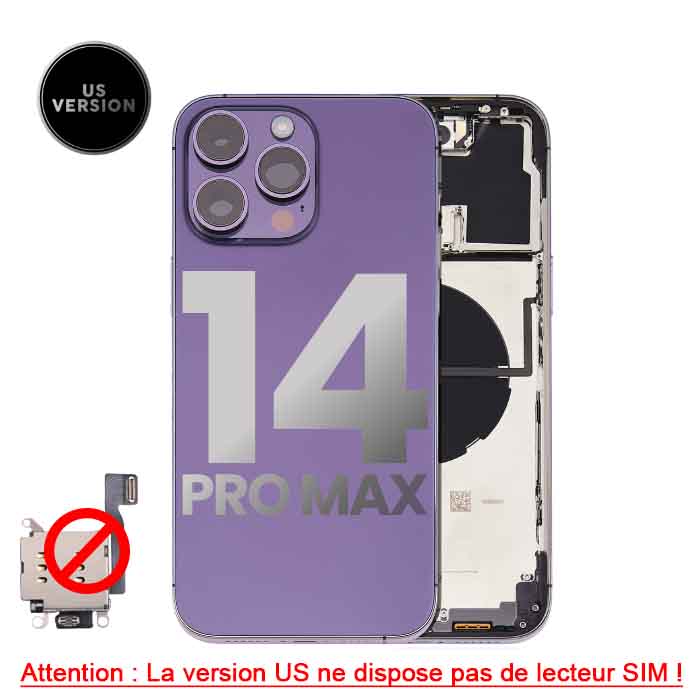 Châssis avec nappes pour iPhone 14 Pro Max - Grade A - avec logo - Version US sans lecteur SIM - Violet