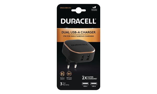 Chargeur double USB-A 17W - Duracell - Noir