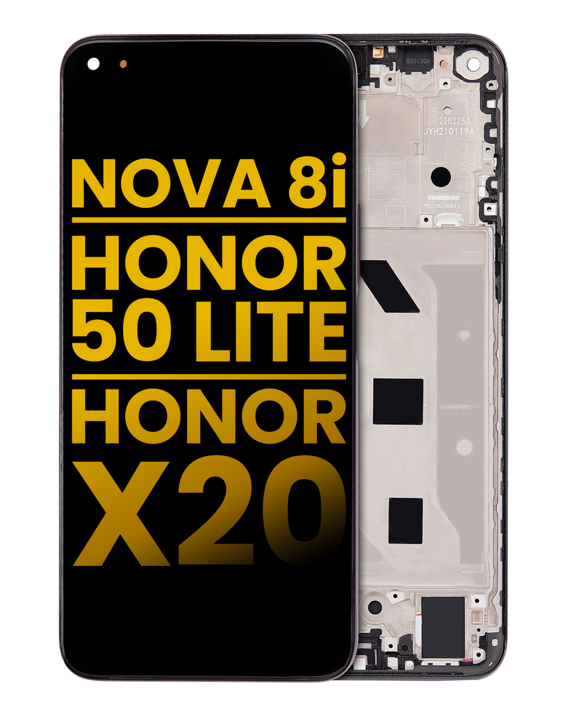 Bloc écran LCD avec châssis compatible HUAWEI Nova 8i - Honor 50 Lite - Honor X20 - Reconditionné - Noir Etoile