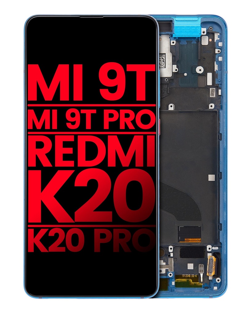 Bloc écran OLED avec châssis compatible Xiaomi Mi 9T - 9T Pro - Redmi K20 - Redmi K20 Pro - Aftermarket Plus - Bleu Glacier