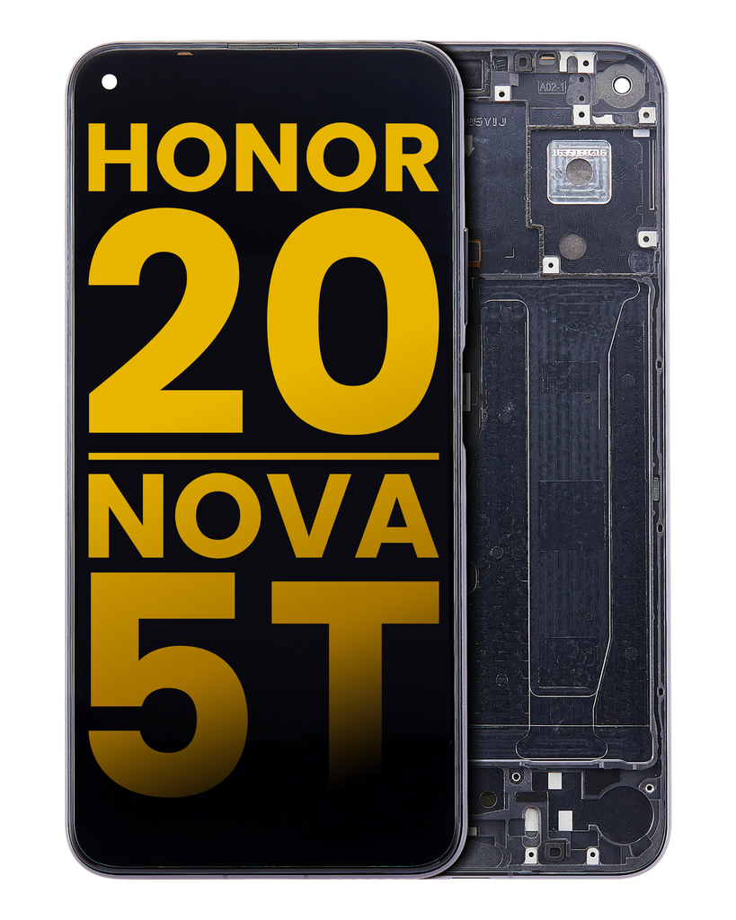 Bloc écran LCD avec châssis compatible Honor 20 - Huawei Nova 5T - Reconditionné - Midnight Black