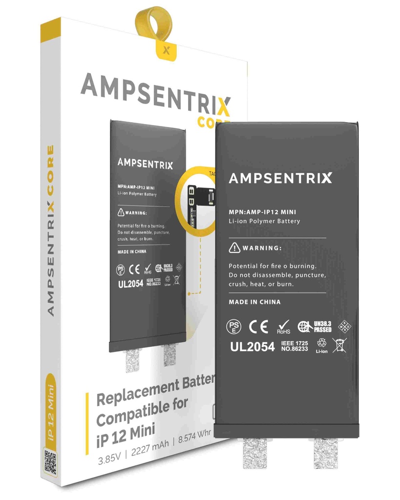 Batterie SANS BMS avec Tag-on-Flex compatible iPhone 12 Mini - AmpSentrix Core