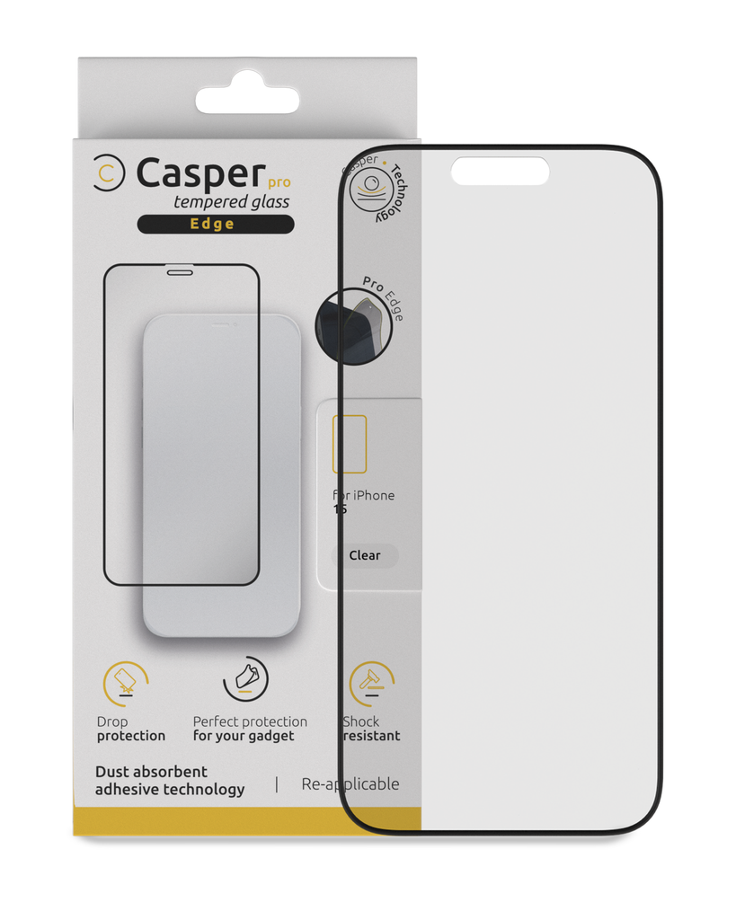 Verre trempé Clair pour iPhone 15 et iPhone 16 - Apple - Casper Pro Edge