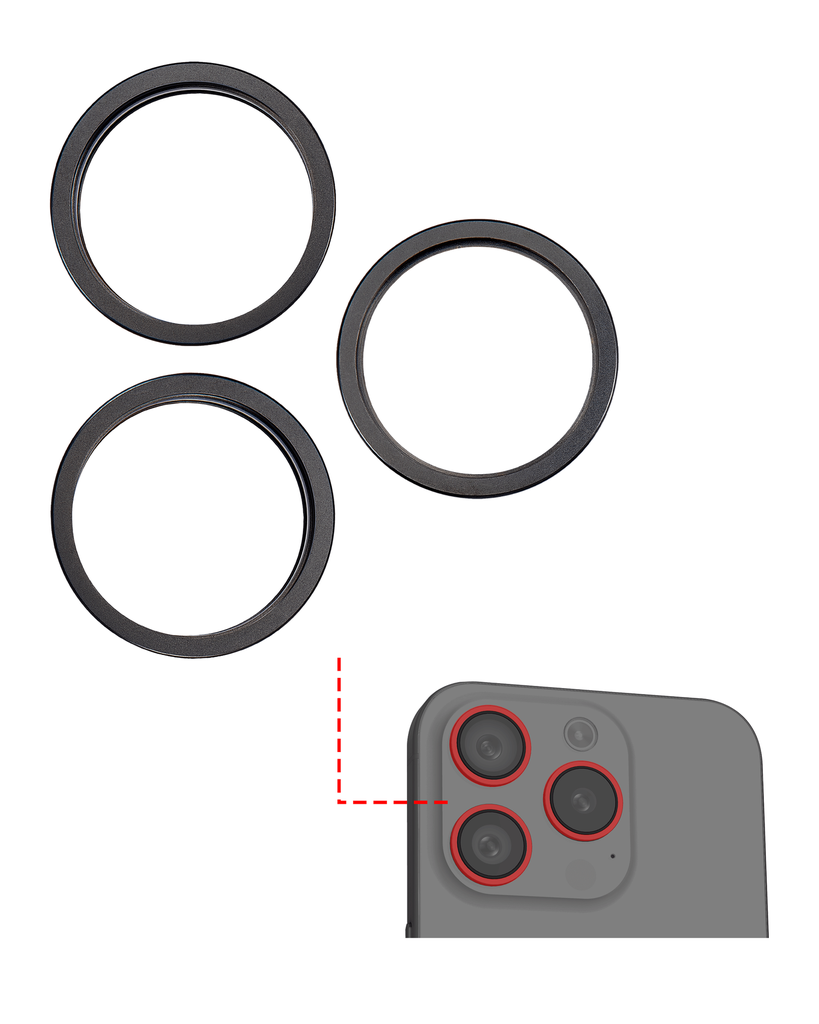 Anneau de protection de lentille caméra arrière compatible iPhone 15 Pro - Aftermarket Plus - Noir Titane - 3 pièces