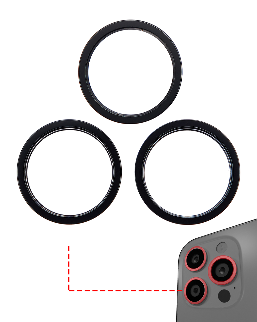Anneau de protection de lentille caméra arrière compatible For iPhone 15 Pro Max - Aftermarket Plus - 3 Pièces - Noir Titane