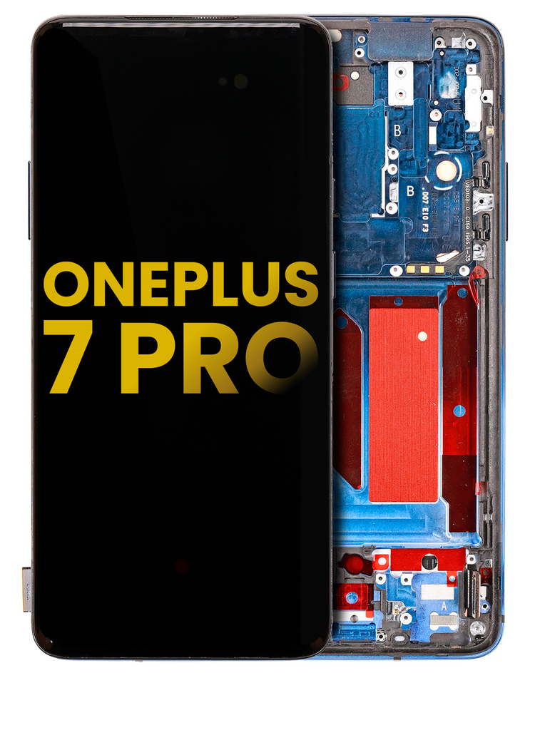 Bloc écran OLED avec châssis compatible OnePlus 7 Pro - 7T Pro - Reconditionné - Bleu Nébuleux