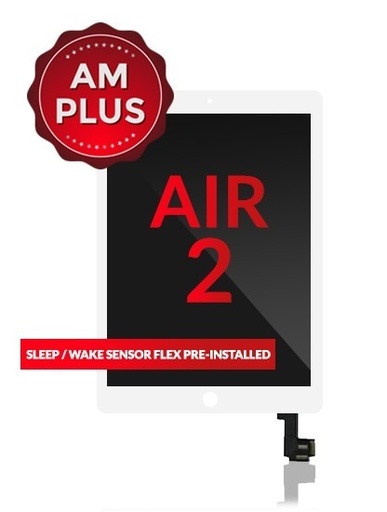 [107082005343] Bloc écran LCD avec tactile compatible iPad Air 2 - Nappe smart cover pré-installée - Aftermarket Plus - Blanc