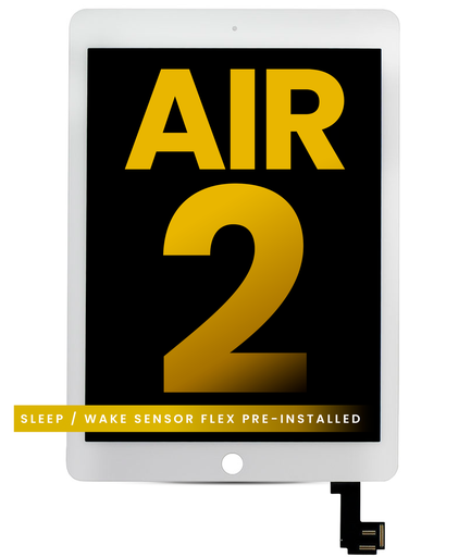 [107082005401] Bloc écran LCD et tactile compatible iPad Air 2 - Nappe smart cover pré-installée - Premium - Blanc