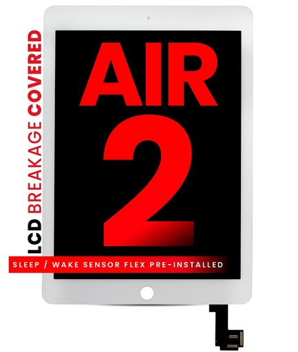 [107082005455] Bloc écran LCD et tactile compatible iPad Air 2 - Nappe smart cover pré-installée - XO7 - Blanc