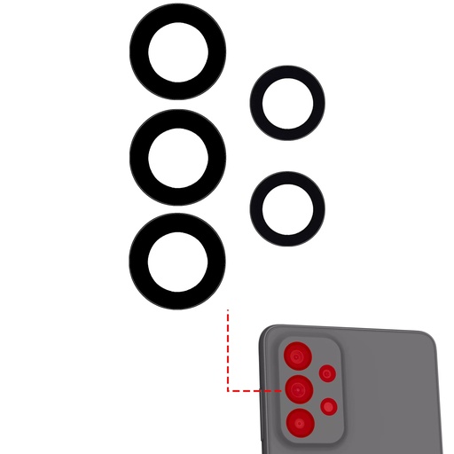 [107083029262] Ensemble 5 pièces Lentilles caméra arrière - verre seul avec adhésif compatible SAMSUNG A73 5G - A736 2022