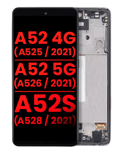 Bloc écran OLED avec châssis pour SAMSUNG A52 4G - A52 5G - A52s 5G - Aftermarket Plus - Noir