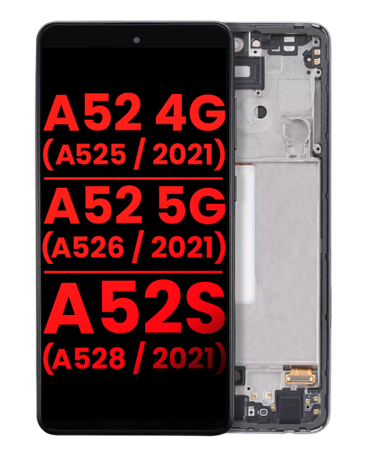 [107082091404] Bloc écran OLED avec châssis compatible SAMSUNG A52 4G - A525 - A52 5G - A526 - A52S 5G - A528 - Aftermarket Plus - Noir