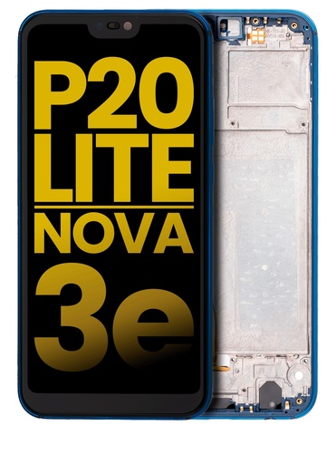 [107082059505] Bloc écran LCD avec châssis compatible Huawei P20 Lite - Nova 3E - Reconditionné - Bleu
