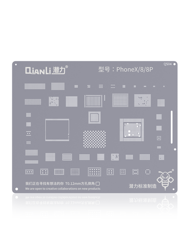 [5010105004] Stencil pochoir de rebillage pour iPhone X - 8 - 8 Plus - Qianli QS04