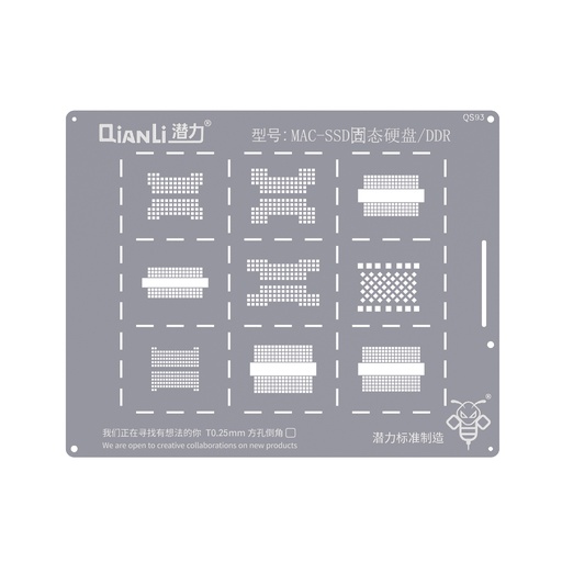 [5010105200] Stencil pochoir de rebillage - MAC-SSD, SSD-DDR - Qianli QS93