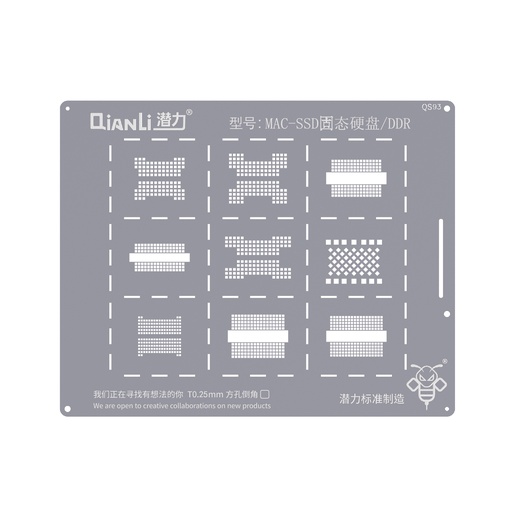 [5010105200] Stencil pochoir de rebillage - MAC-SSD, SSD/DDR - Qianli QS93