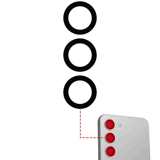 Lot de 10 lentilles caméra arrière - Verre seul avec adhésif - pour SAMSUNG S23 5G et S23 Plus 5G - Noir-