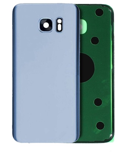[107082010873] Vitre arrière avec lentille caméra compatible Samsung Galaxy S7 Edge  - Sans logo - Aftermarket Plus - Coral Blue