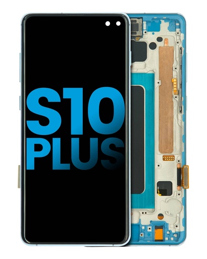 Bloc écran LCD avec châssis - sans capteur d'empreintes digitales - pour SAMSUNG S10 Plus - Aftermarket Plus - TFT -Bleu Prisme