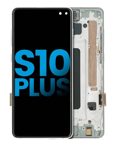 [107082020116] Bloc écran LCD avec châssis - sans capteur d'empreintes digitales - compatible SAMSUNG S10 Plus - Aftermarket Plus - TFT - Blanc Prisme