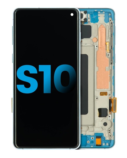 Bloc écran LCD avec châssis - sans capteur d'empreintes digitales - pour SAMSUNG S10 - Aftermarket Plus - TFT - Bleu Prisme