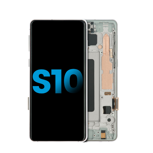 Bloc écran LCD avec châssis - sans capteur d'empreintes digitales - pour SAMSUNG S10 - Aftermarket Plus TFT - Blanc Prisme