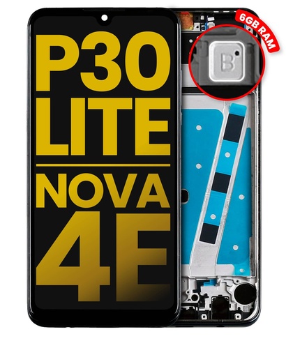 Bloc écran LCD avec châssis pour HUAWEI P30 Lite - Nova 4E - 6GB RAM - Reconditionné - Noir