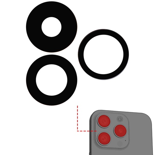 [107082130303] Lentille caméra arrière - Verre seul avec adhésif - compatible iPhone 15 Pro - 3 pièces - Aftermarket Plus