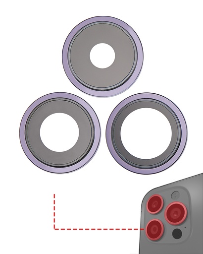 Lentille caméra arrière avec support pour iPhone 14 Pro - 14 Pro Max - 3 pièces - Premium - Deep Purple