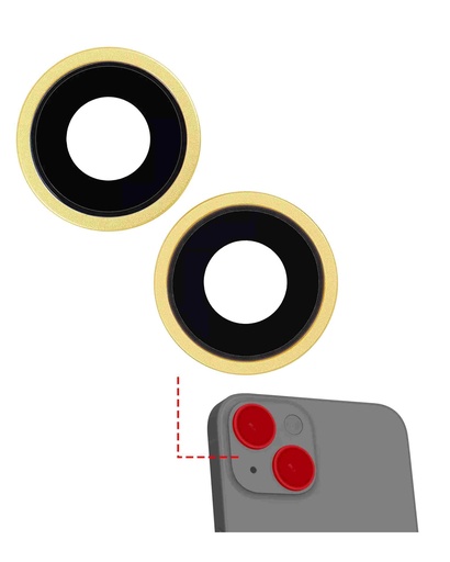[107082086875] Lentille caméra arrière avec support et anneau compatible iPhone 14 et 14 Plus - 2 pièces - Aftermarket Plus - Jaune