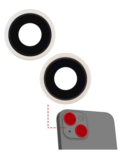 Lentille caméra arrière avec support et anneau pour iPhone 14 et 14 Plus - 2 pièces - Aftermarket Plus - Lumière Stellaire