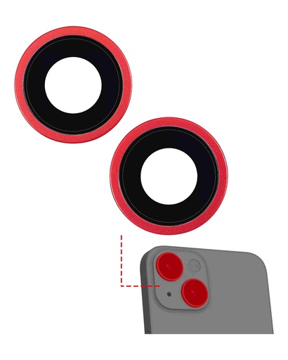 [107082086873] Lentille caméra arrière avec support et anneau compatible iPhone 14 et 14 Plus - 2 pièces - Aftermarket Plus - Rouge