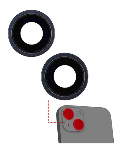 Lentille caméra arrière avec support et anneau pour iPhone 14 et 14 Plus - 2 pièces - Aftermarket Plus - Noir Minuit