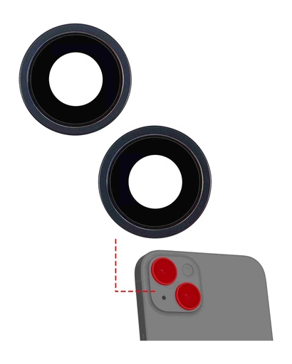 [107082086871] Lentille caméra arrière avec support et anneau compatible iPhone 14 et 14 Plus - 2 pièces - Aftermarket Plus - Noir Minuit