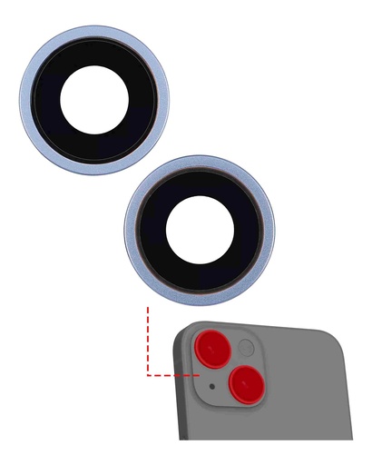 [107082086870] Lentille caméra arrière avec support et anneau compatible iPhone 14 et 14 Plus - 2 pièces - Aftermarket Plus - Bleu