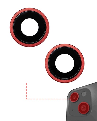 [107082129079] Lentille caméra arrière avec support et anneau - 2 pièces - compatible iPhone 14 et 14 Plus - Premium - Rouge