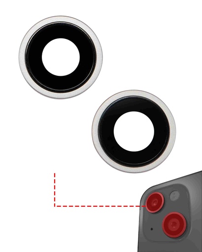 [107082129077] Lentille caméra arrière avec support et anneau - 2 pièces - compatible iPhone 14 et 14 Plus - Premium - Lumière Stellaire