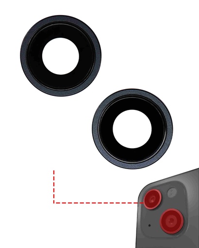 [107082129075] Lentille caméra arrière avec support et anneau - 2 pièces - compatible iPhone 14 et 14 Plus - Premium - Noir Minuit