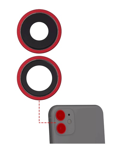 [107082003773] Lentille caméra arrière avec support compatible iPhone 11 - Aftermarket Plus - Rouge
