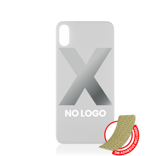 Vitre arrière avec adhésif 3M pour iPhone X - sans logo - Fente large pour caméra - Argent