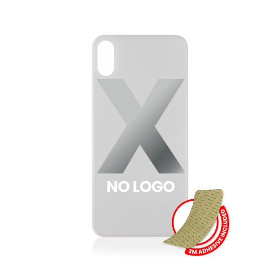 [107082069642] Vitre arrière avec adhésif 3M compatible iPhone X - sans logo - Fente large pour caméra - Argent