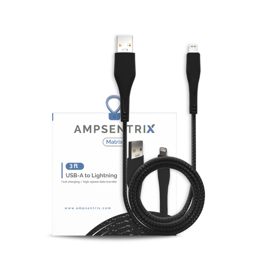 [107085008707] Cable USB-A vers Lightning non-MFI - 1m - AmpSentrix - Matrix - Noir