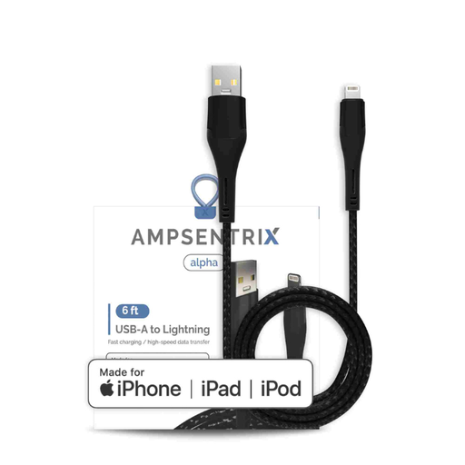 [107085008854] Câble USB-A vers Lightning MFI - 2m - Ampsentrix - Alpha - Noir