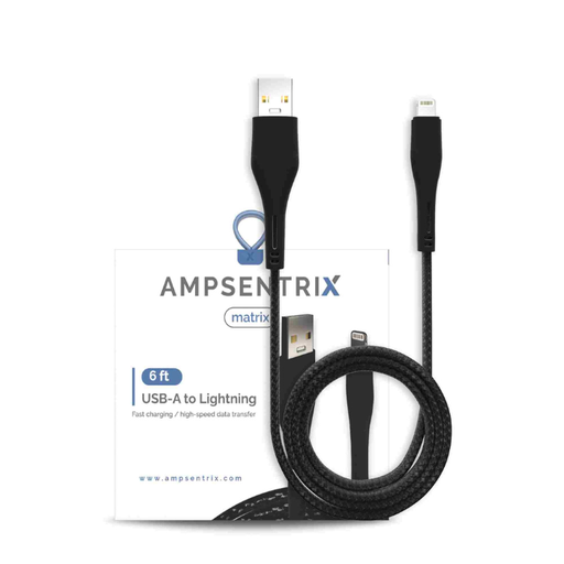 [107085008849] Câble USB-A vers Lightning non-MFI - 2m - Ampsentrix - Matrix - Noir
