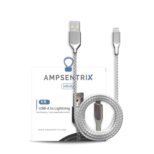 [107085008832] Câble USB-A vers Lightning non-MFI - 2m - Ampsentrix - Infinity - Argent