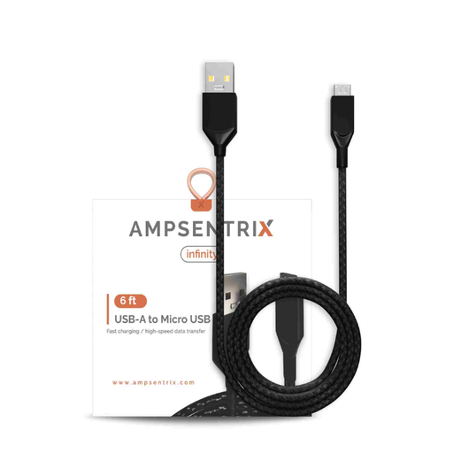 [107085008843] Câble USB-A vers Micro-USB - 2m - AmpSentrix - Infinity - Noir