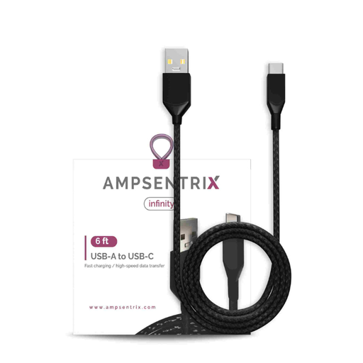 [107085008845] Câble USB-A vers USB-C - 2m - AmpSentrix - Infinity - Noir