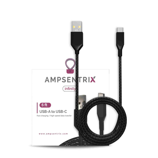 [107085008845] Câble USB-A vers USB-C - 2m - Ampsentrix - Infinity - Noir
