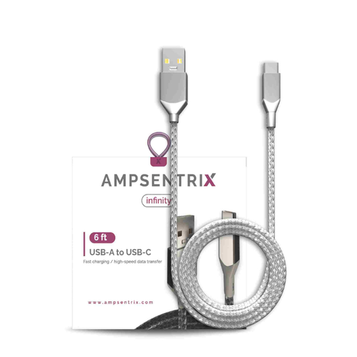 [107085008846] Câble USB-A vers USB-C - 2m - Ampsentrix - Infinity - Argent