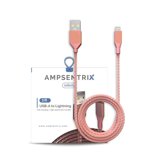 [107085008732] Câble USB-A vers Lightning non-MFI - 1m - Ampsentrix - Infinity - Rose